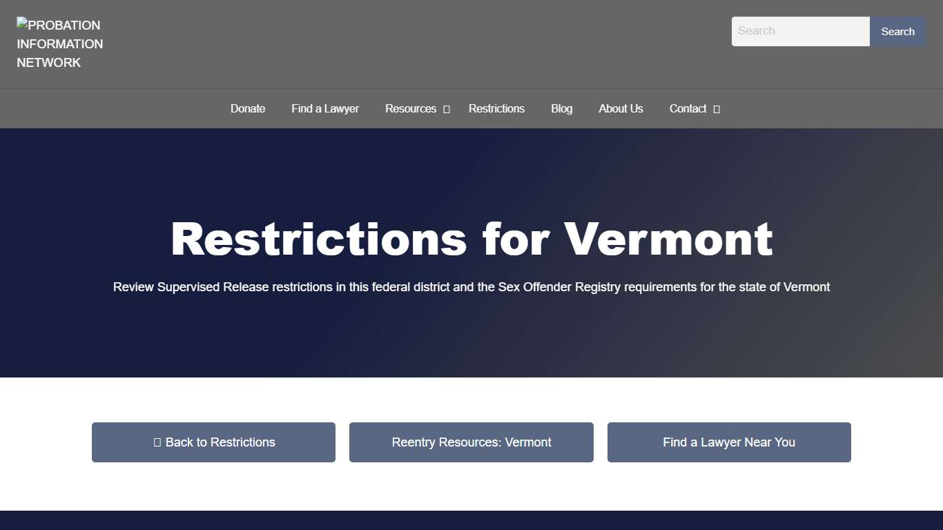 Restrictions for Vermont - PROBATION INFORMATION NETWORK